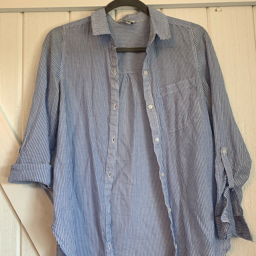 Blue and white button up